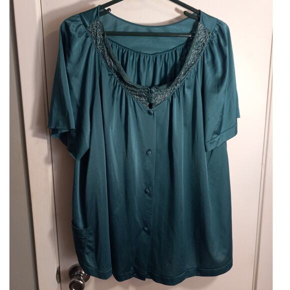 Vintage 1960s Shadow Line Green Satin Pajama Set Medium Mid-Century MCM Silky - Picture 1 of 10